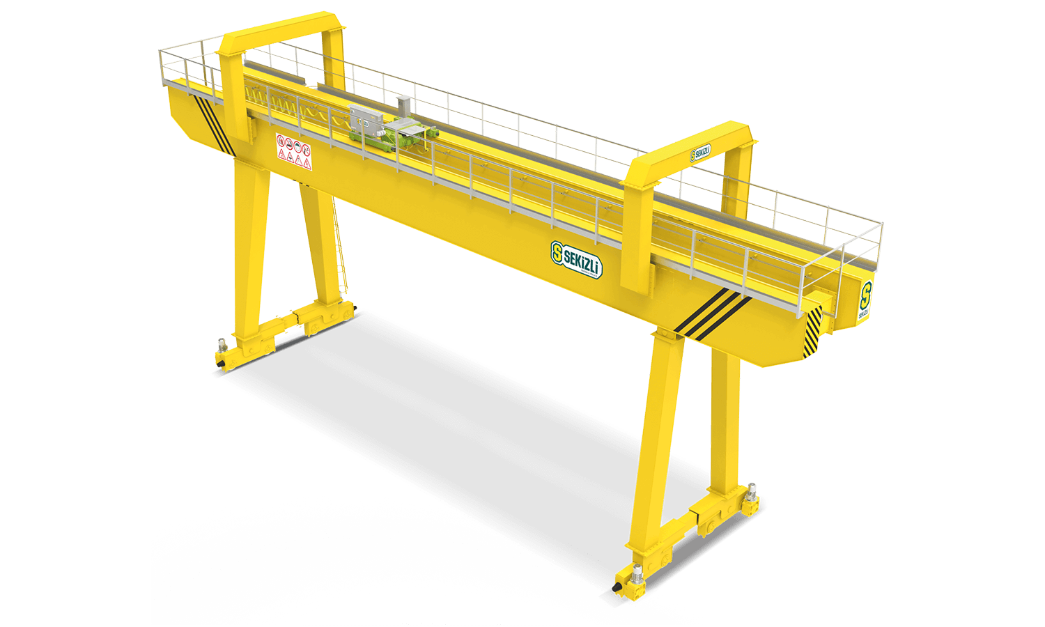 Sekizli Maquinaria y Grúas Sistemas de Grúas Eléctricas, Grúas Puente Viajeras, Grupos de Elevación, Grúas Pórtico, Grúas de Brazo, Grúas para Procesos Especiales, Grúas con Cabina, Plataforma de Carga Eléctrica, Vehículos de Transferencia con Ruedas de Batería, Vehículos de Transferencia sobre Rieles a Batería, Repuestos, Grúas Monorraíl, Grúas Móviles, Grúas Puente Doble Viga, Grúas Puente Simple Viga, Grúas Pórtico, Grúas Pórtico con Voladizo, Grúas Semi-Pórtico, Grúas de Brazo, Grúas de Consola, Grúas Móviles Rotativas (360°), Grúas Automatizadas, Grúas Neumáticas a Prueba de Explosiones, Grúas Móviles de Eje, Grúas Móviles Automatizadas, Grúas Puente Doble Viga con Cabina, Grúas Pórtico Doble Viga con Cabina, Transportadores de Carga con Batería - Sistema de Riel Rotativo (RGV), Vehículos de Transferencia de Carga con Batería, Transportadores de Carga con Batería - Sistema de Riel (RGV), Transportadores de Carga por Cable - Sistema de Riel, Repuestos Bloques de Gancho, Pines de Carga, Interruptores de Sobrecarga, Dispositivos de Control de Velocidad, Control Remoto, Tableros Eléctricos, Sistemas de Transporte de Cables, Sistemas de Barra Cerrada, Sistemas de Tambor, Tambores de Recogida de Cables, Frenos Eldro, Ruedas de Grúa, Plataformas de Mantenimiento, Guías de Cable, Interruptores T, Frenos Electromagnéticos, Sensores de Colisión